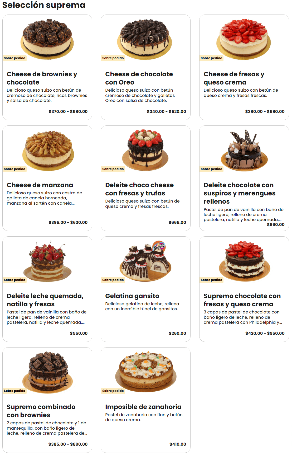Precios Seleccion suprema pasteles panama
