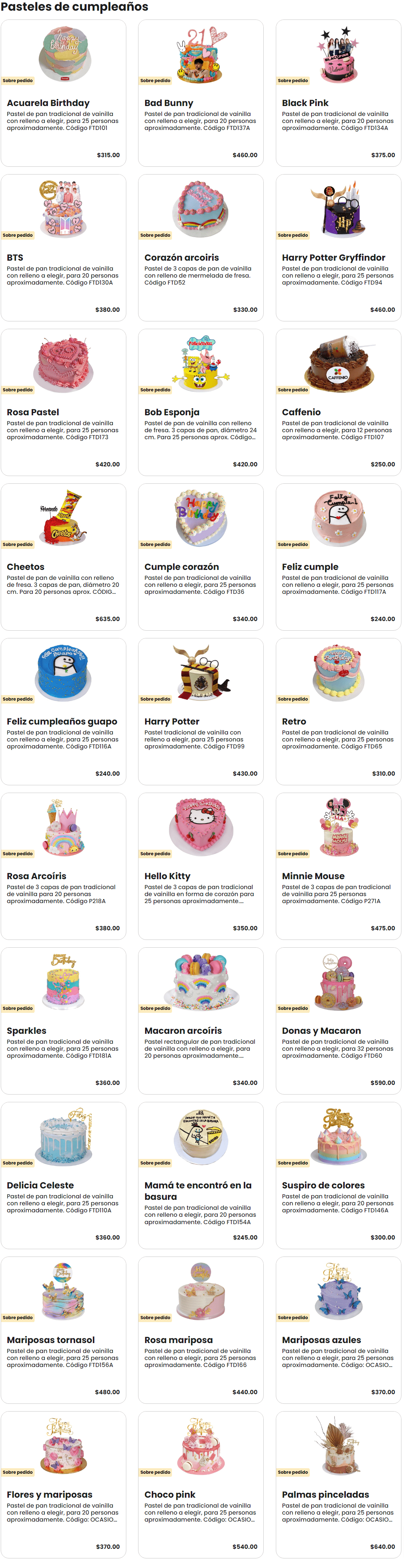 Precios de Pasteles de cumpleanos panama