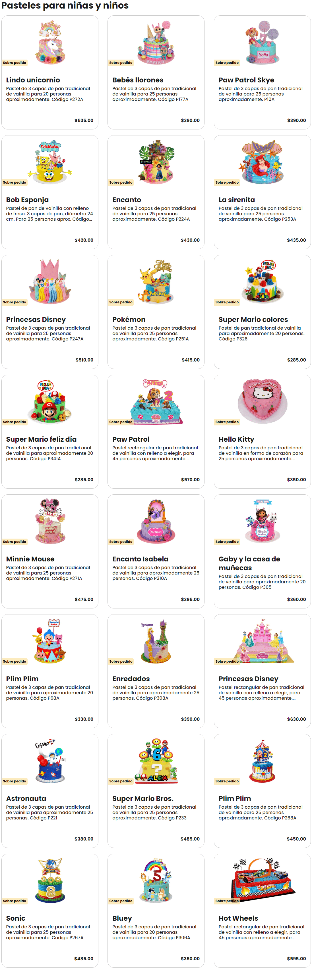 Precios de Pasteles para ninas y ninos Panama