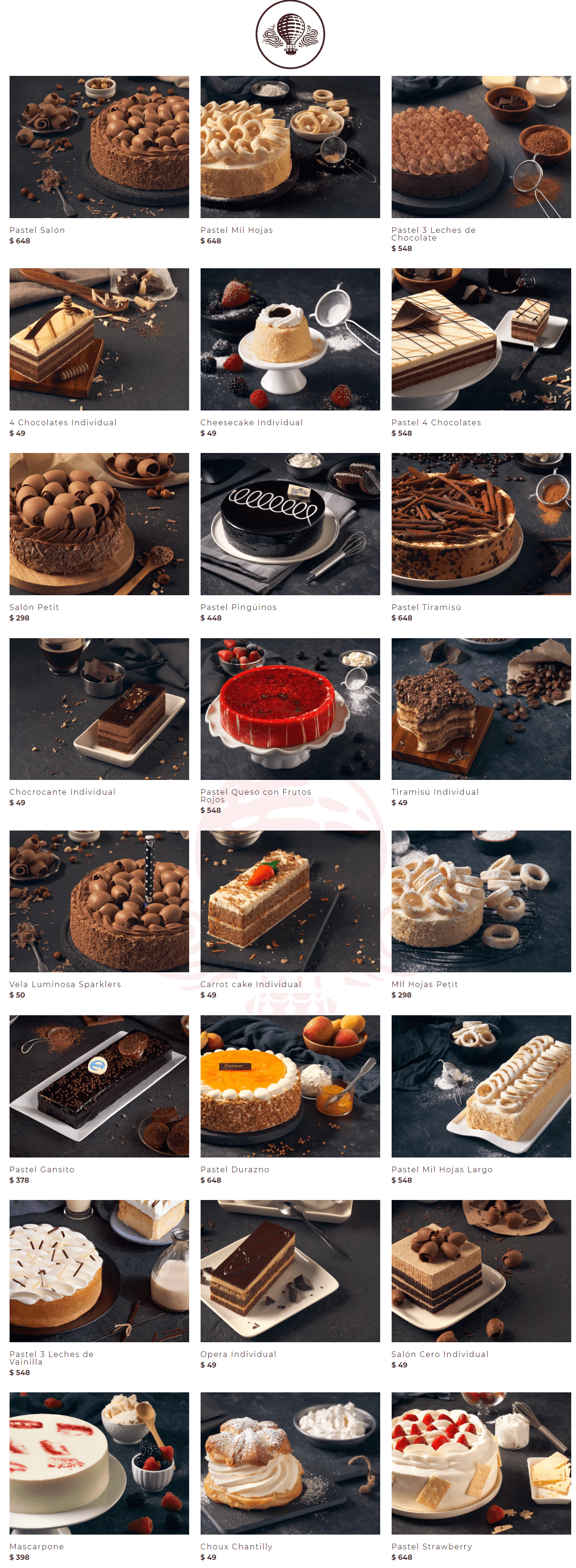lista de precios El Globo pasteles