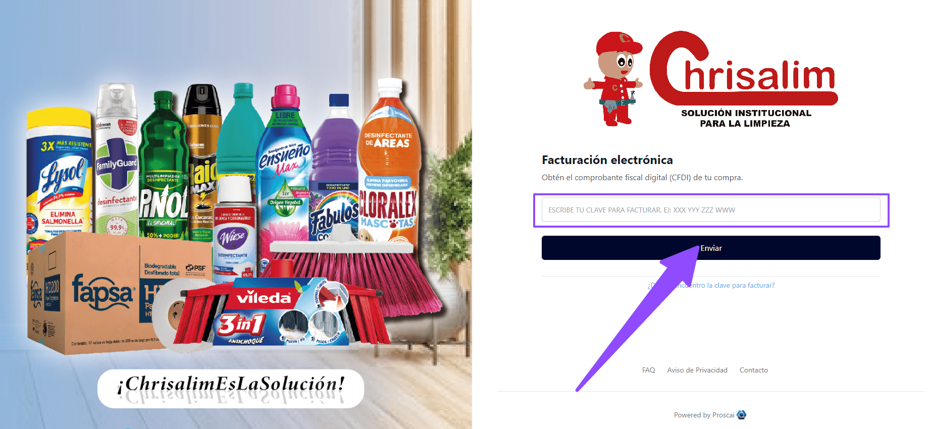 Facturación Chrisalim y Descarga Factura Electrónica 6 paso 1 Ingresar clave facturacion Chrisalim