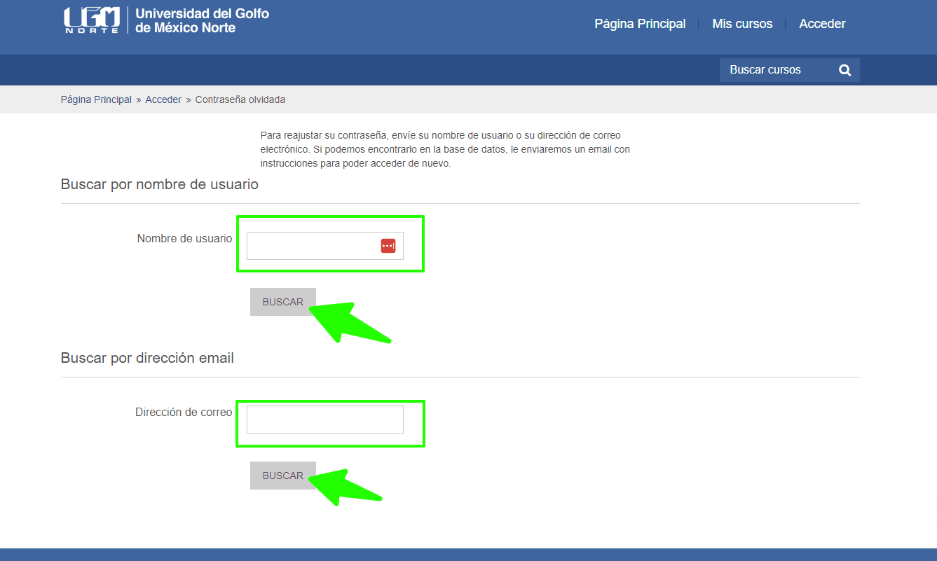 recuperar contrasena Campus Virtual UGM Norte