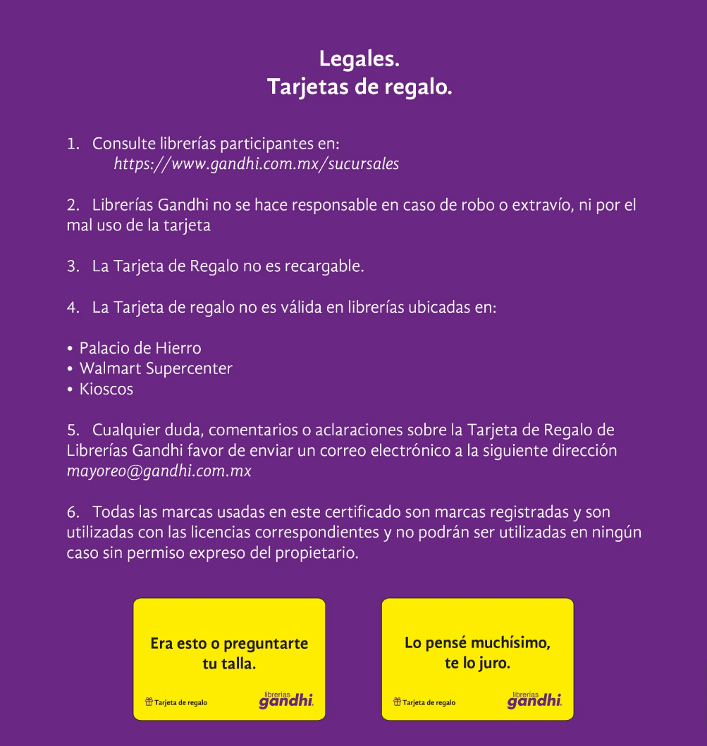 Tarjeta de Regalo Gandhi, Precio y Tarjeta Personalizada 7 terminos tarjetas gandhi
